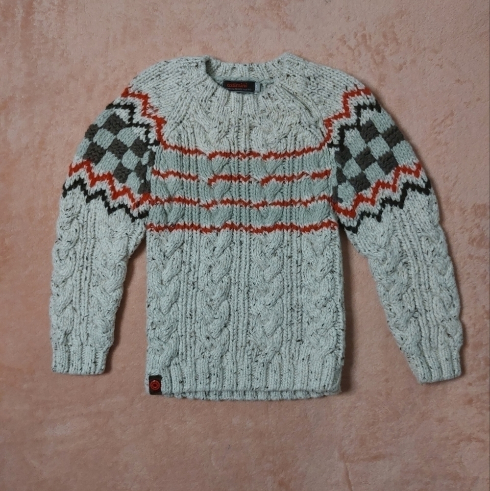 Catimini Boys Multi Colored Wool Cable Knit Crew Neck Long Sleeve Sweater Size 4